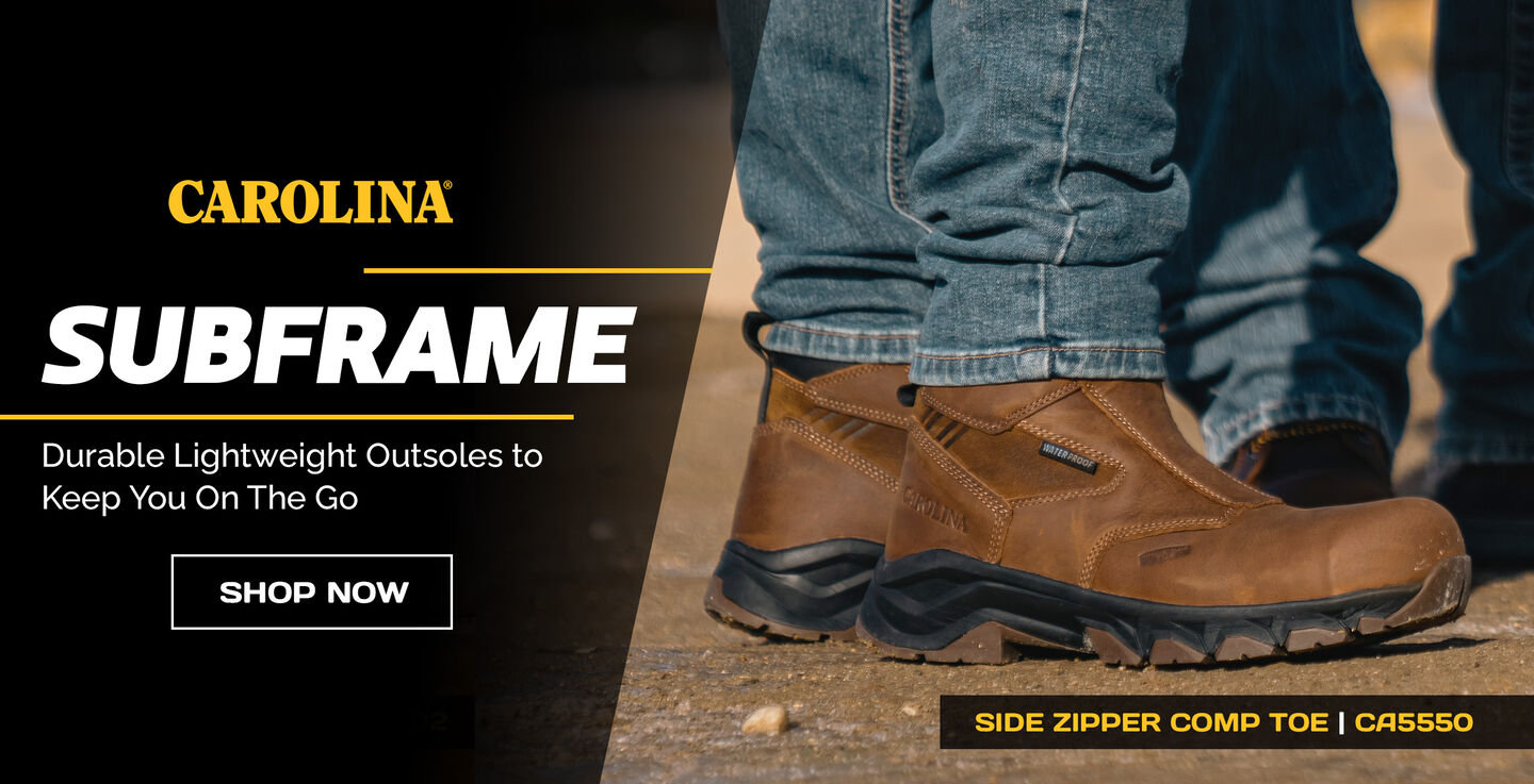 Carolina Subframe. Durable Lightweight Outsoles to Keep you on the go. Featuring the Subframe side zipper in brown - CA5550. Shop Now.